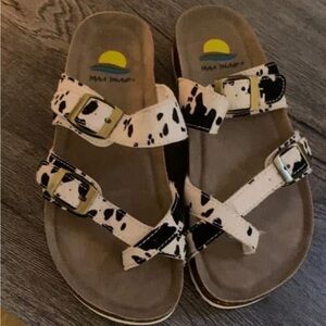 MIA Black and White Sandals with Animal Print